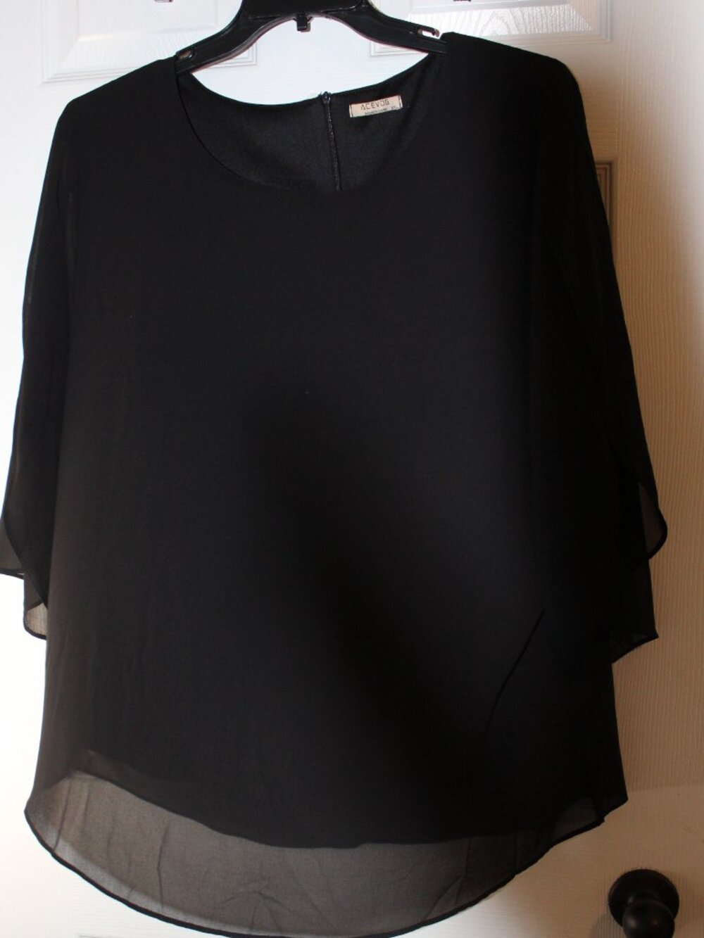 ACEVOG Top 3/4 sleeve black XXL classic professional Party sheer